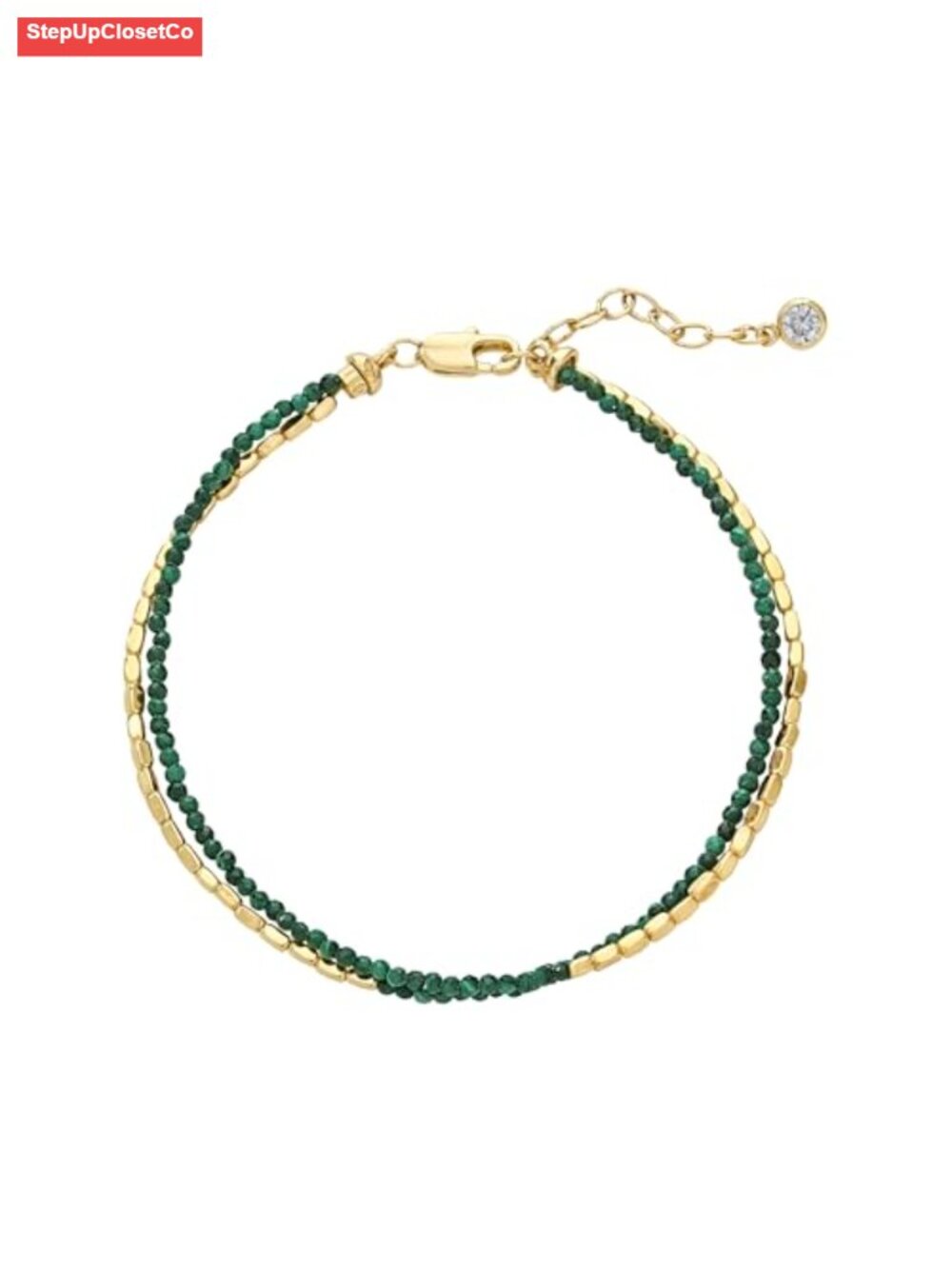 14K Gold Plated Beaded Double-Layer Bracelet Malachite
